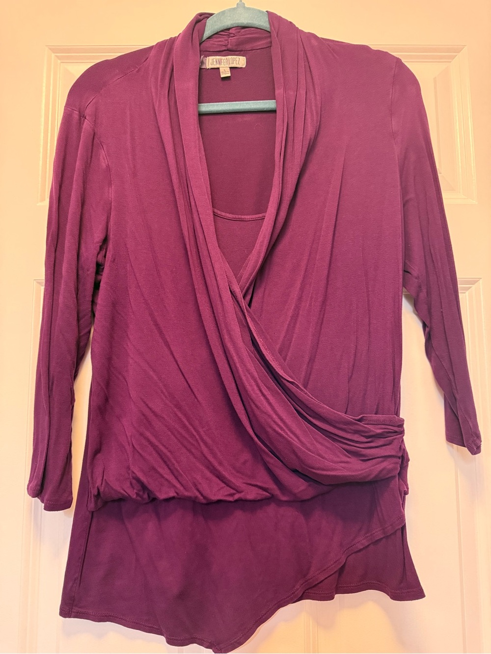 Jennifer Lopez Plum Wrap-Front 3/4 Sleeve Blouse